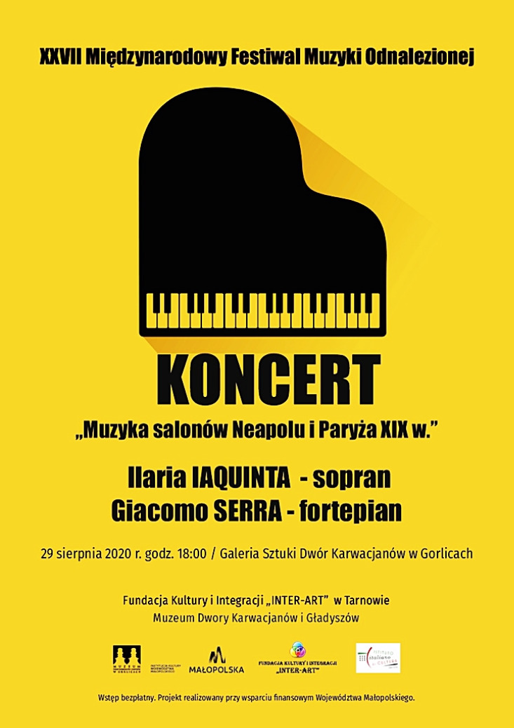 „Muzyka salonów Neapolu i Paryża XIX w.” Ilaria Iaquinta - sopran,Giacomo Serra - koncert w ramach XXVII Międzynarodowego Festiwalu Muzyki Odnalezione